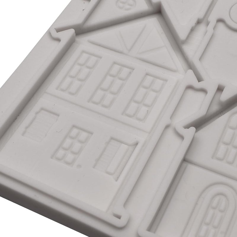 Caregene Victorian Houses Silicone Mold, Vintage Buildings Fondant Mold with Lamp Post, 7.95 x 4.92 inches, Gray - Image 4